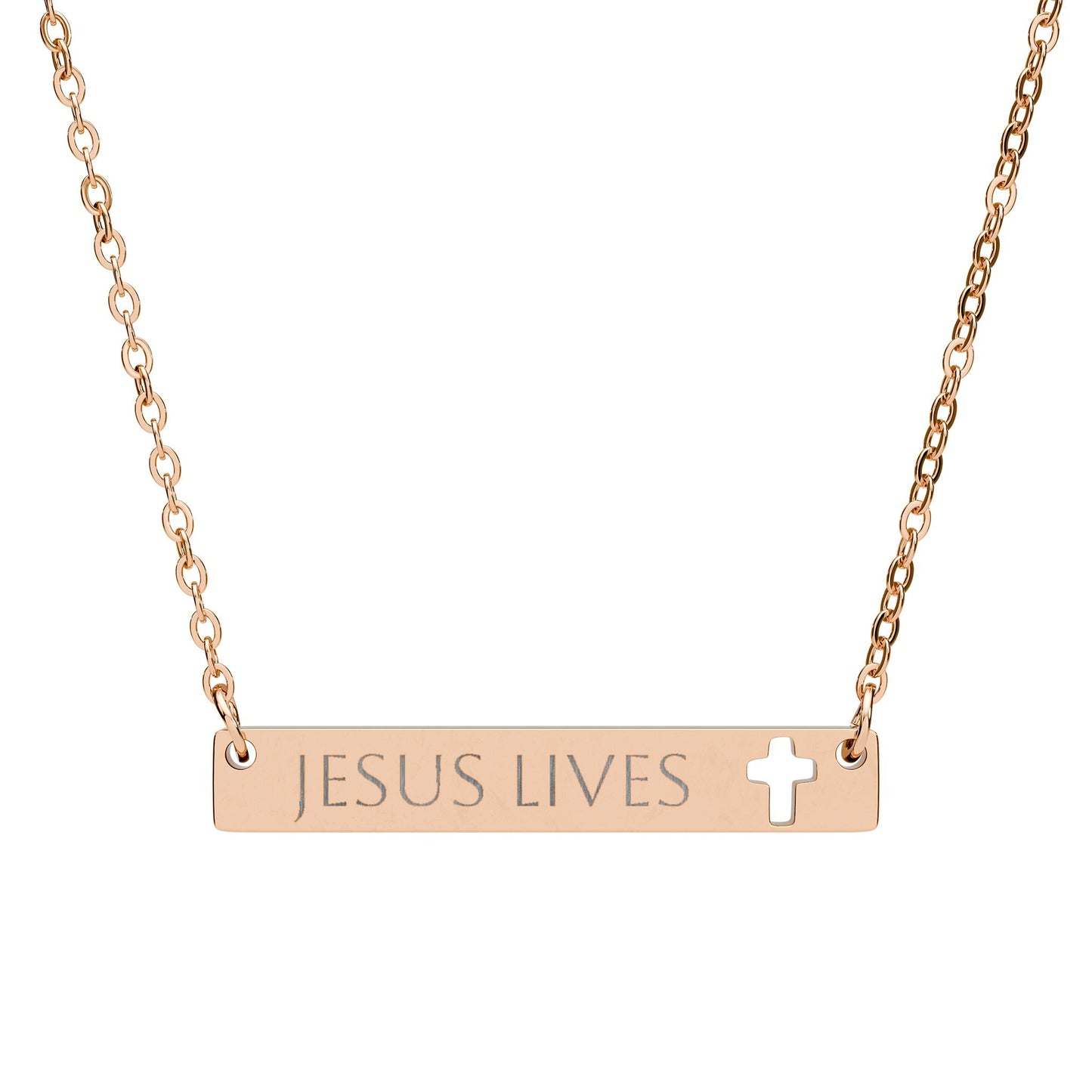Engraved Cross Bar Jesus Lives Necklace