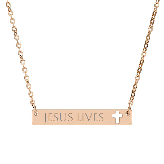 Engraved Cross Bar Jesus Lives Necklace