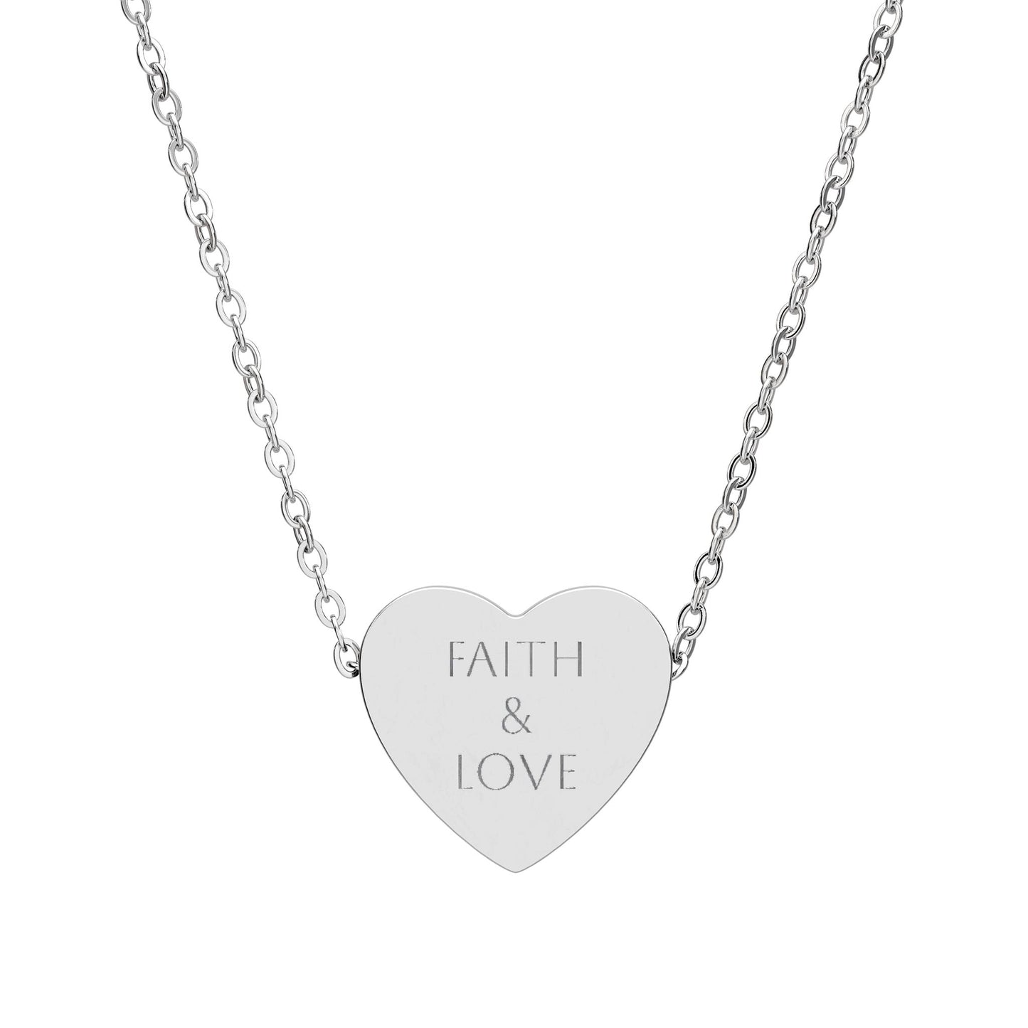 Engraved Heart Faith & Love Necklace