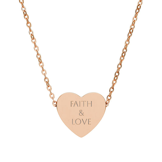 Engraved Heart Faith & Love Necklace