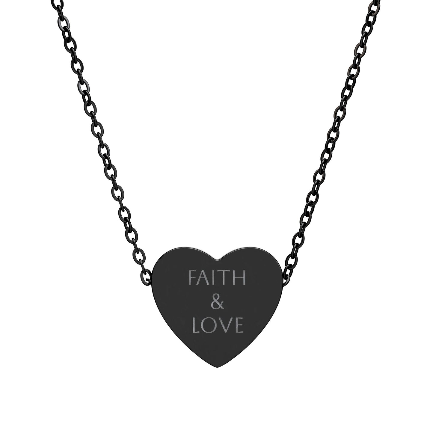 Engraved Heart Faith & Love Necklace