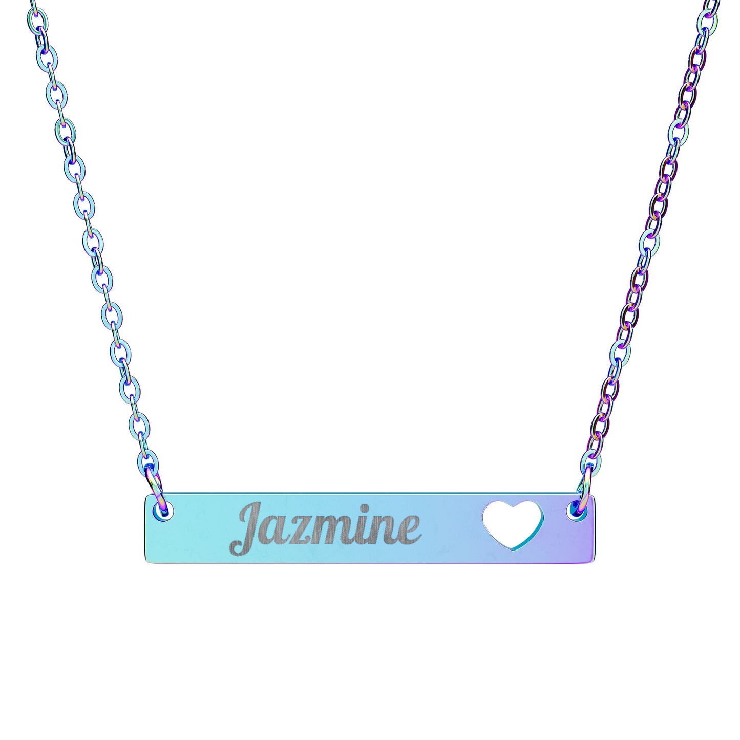 Personalized Cutout Heart Bar Necklace — Engraved Name Bar Pendant
