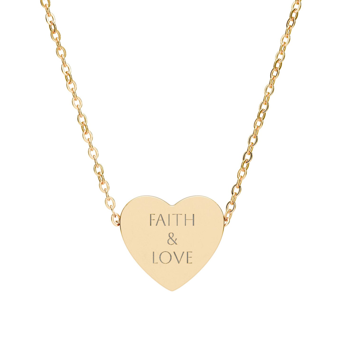 Engraved Heart Faith & Love Necklace