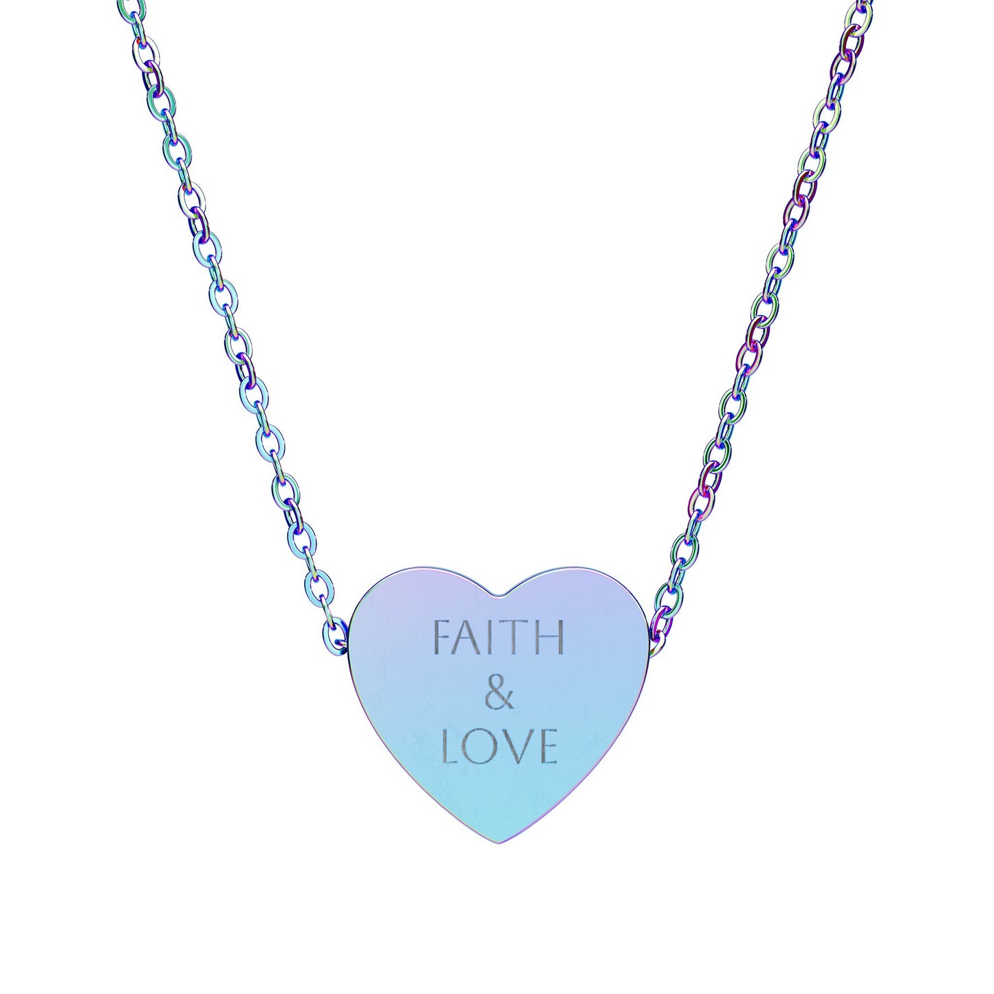 Engraved Heart Faith & Love Necklace