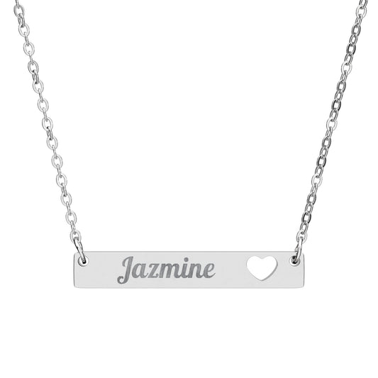 Personalized Cutout Heart Bar Necklace — Engraved Name Bar Pendant