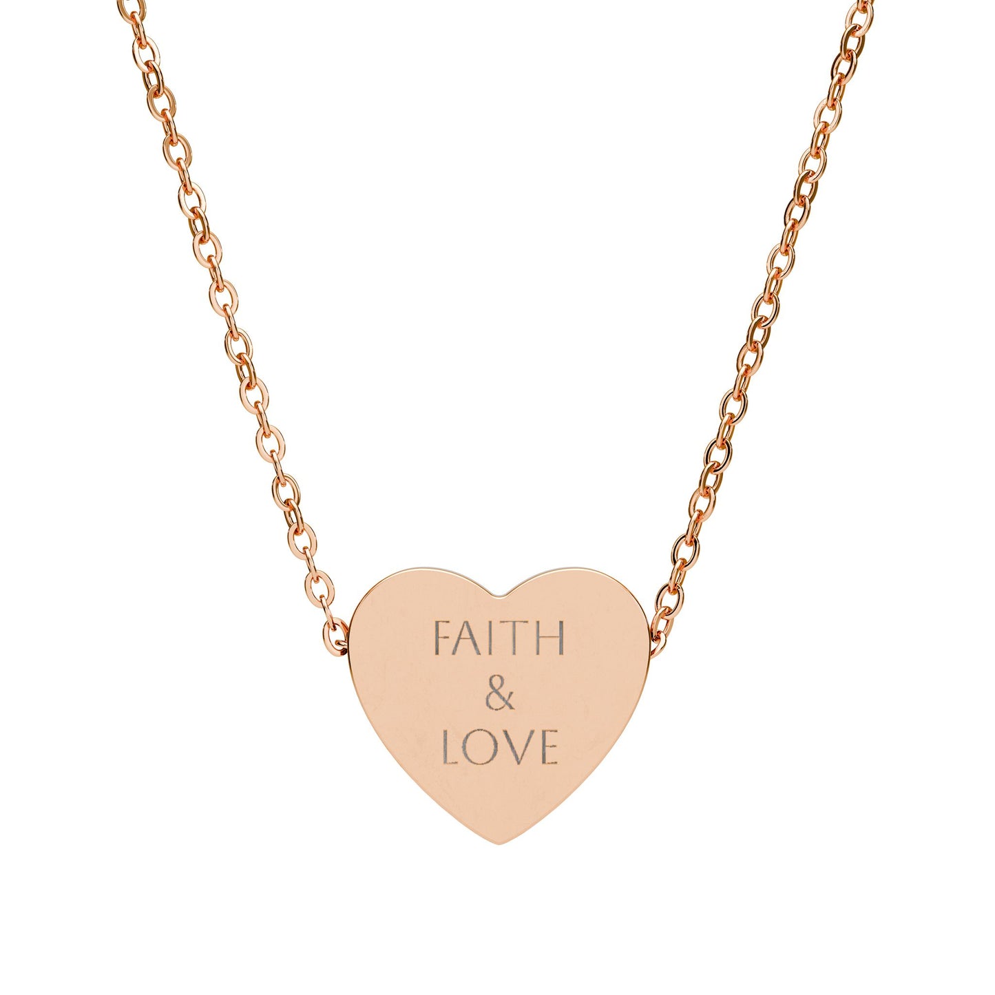 Engraved Heart Faith & Love Necklace